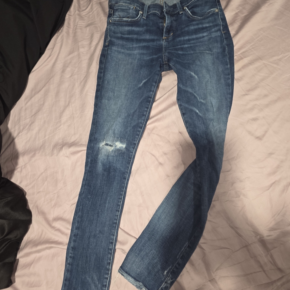 Agolde Women's Skinny Jeans in Medium Dark Blue with Distress